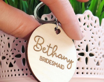 Personalized Bridesmaid Keychain, Wood Keychain Bridesmaid Proposal, Maid of Honor Gift, Bridesmaid Gift, Personalized Keychain