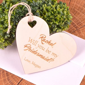 Bridesmaid Proposal Gift: Engraved Wooden Heart Card