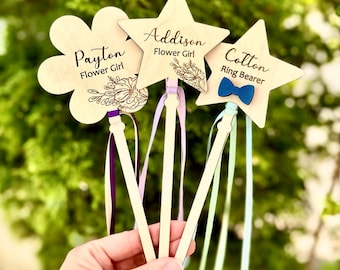 Gepersonaliseerde houten trouwstaf: bloemenmeisje, ringdrager, pageboy