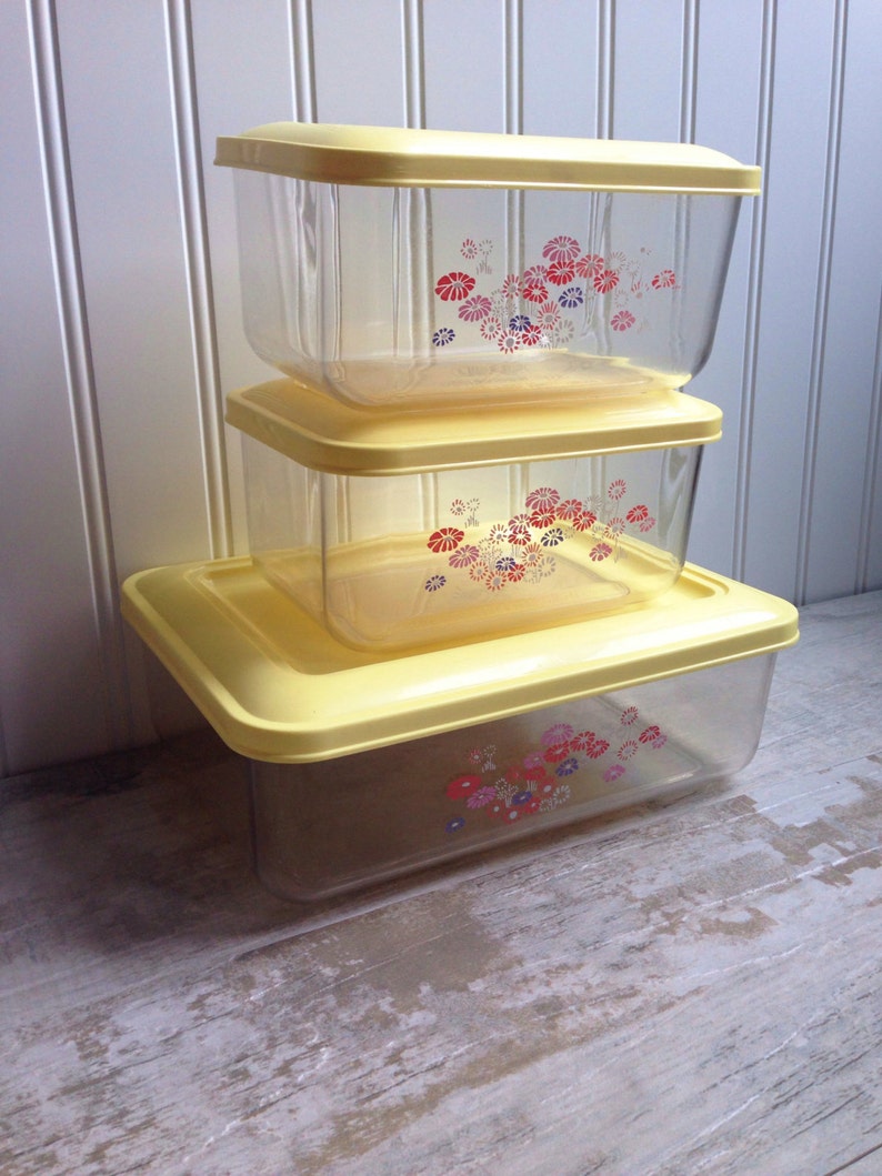 Vintage Yellow Ribbon Kitchen Storage Containers Retro Flowers | Etsy