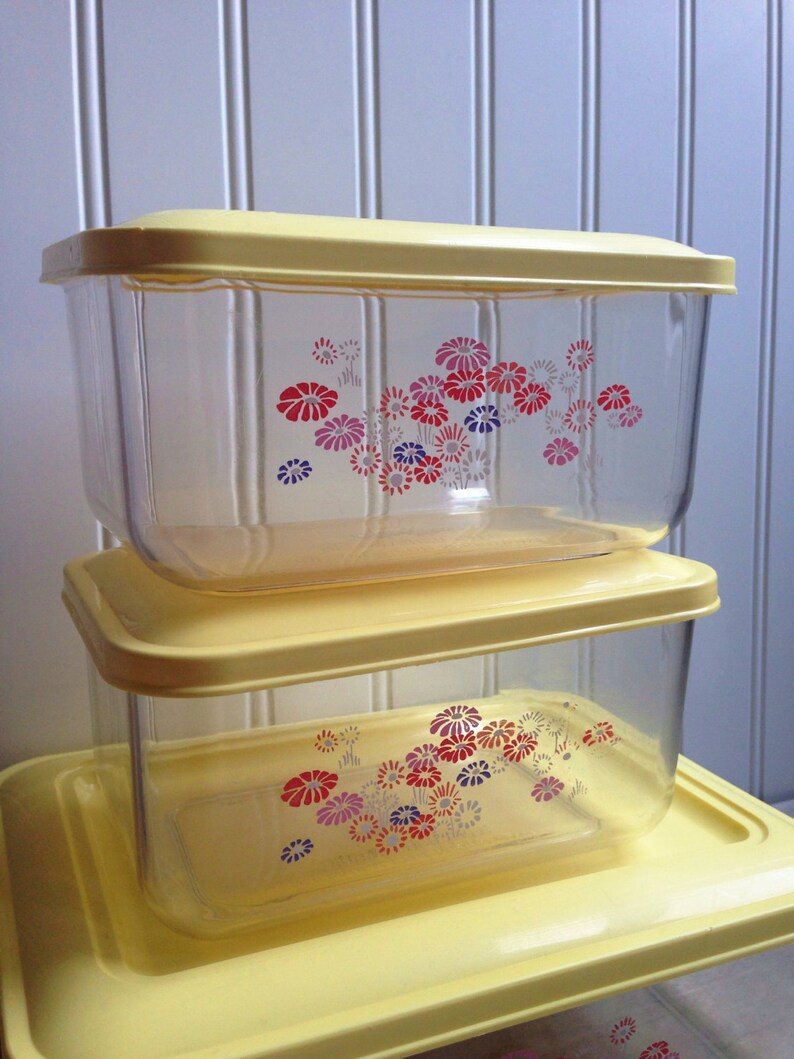 Vintage Yellow Ribbon Kitchen Storage Containers Retro Flowers Etsy
