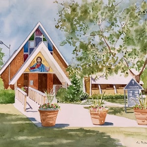 Aangepaste aquarel landschap, gebouwen en kerken
