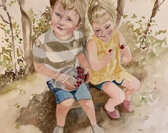 custom children's portraits in watercolour