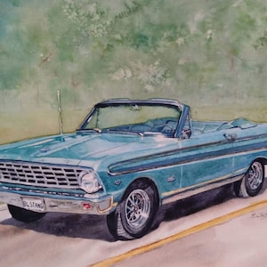 Aangepaste aquarel van auto/vrachtwagen/voertuig/oude auto's/vintage