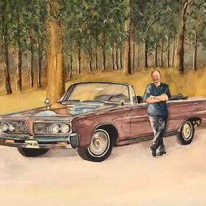 Aangepaste aquarel van auto/vrachtwagen/voertuig/oude auto's/vintage