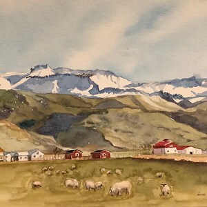 Aangepaste aquarel landschap, gebouwen en kerken