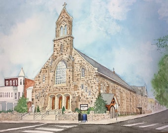 Custom Watercolor Landscape, Buildings, & Churches