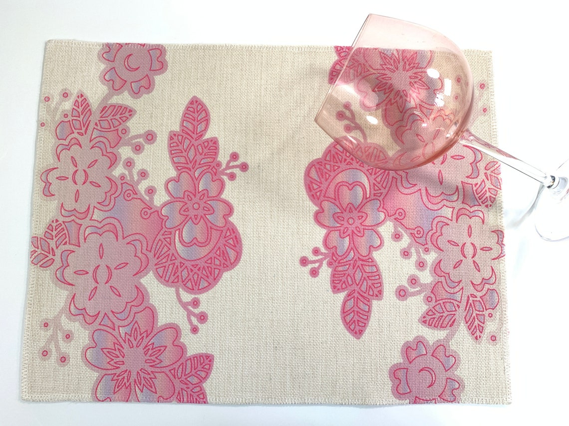 Personalized Natural Colored Placemats Pink Poly Linen Etsy