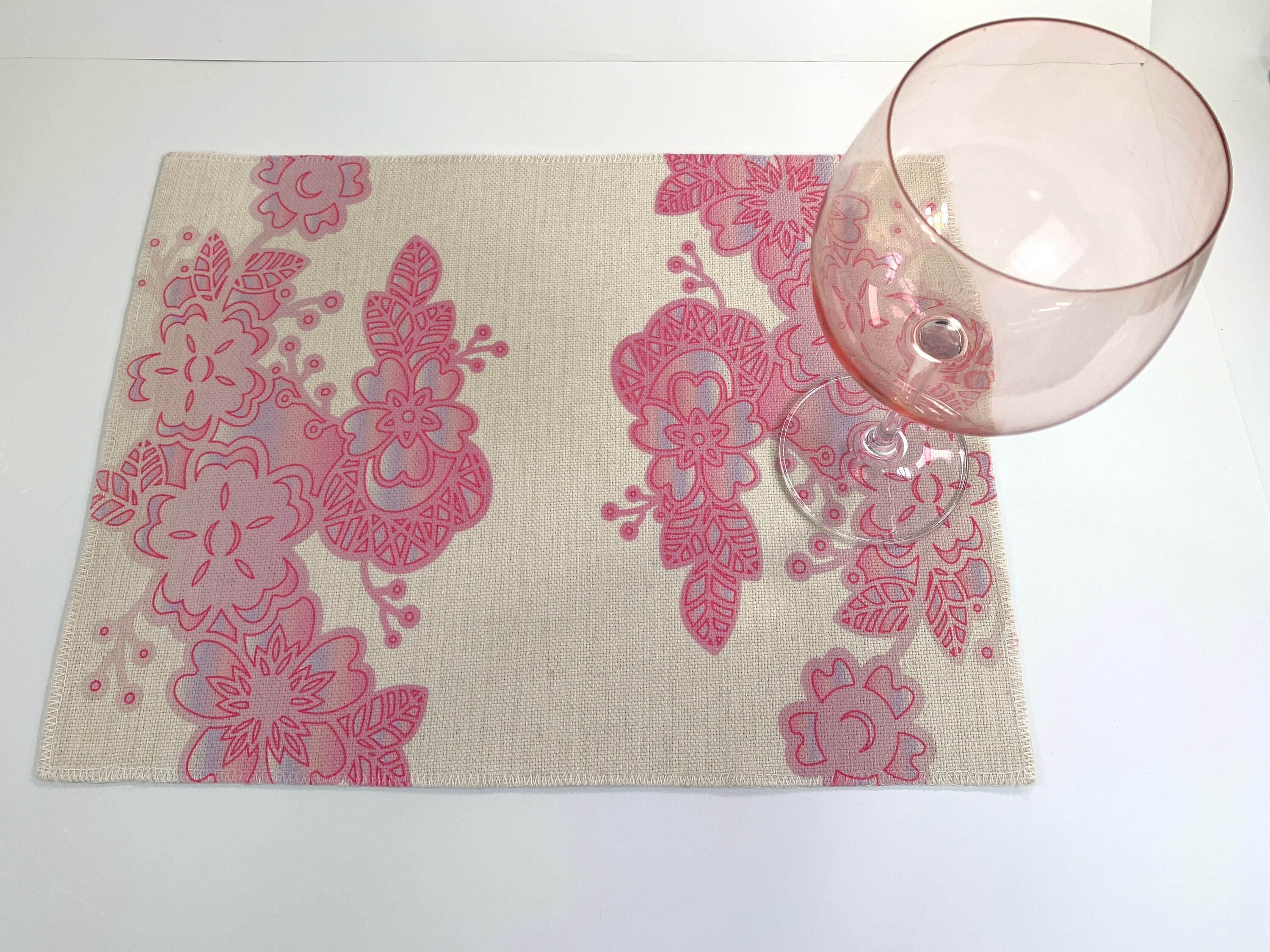 Personalized Natural Colored Placemats Pink Poly Linen Etsy