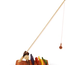 Wooden fishing rod and fish