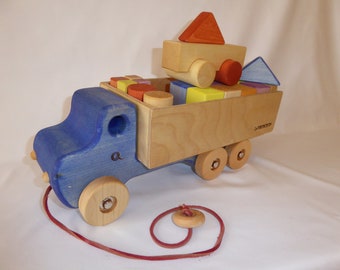 Blue Wooden truck and blocks