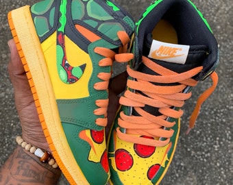 AJ1 OG Fully Covered Turtle Design (Orange/Green Ooze Laces) Little Kids