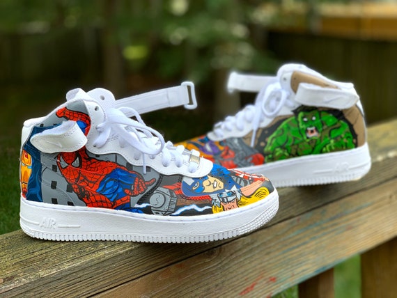 High/Mid Top Nike Air Force 1 Ones Fully Covered Marvel Design | Etsy