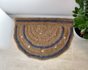 Washable Half circle 100% eco-friendly and durable jute rug. 33 x 22 inches (83 x 56 cm).