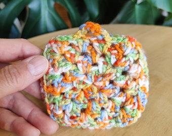 Earpod case, earbuds pouch, handmade, crochet, pastel multicoloured.