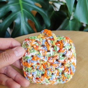 Earpod case, earbuds pouch, handmade, crochet, pastel multicoloured.