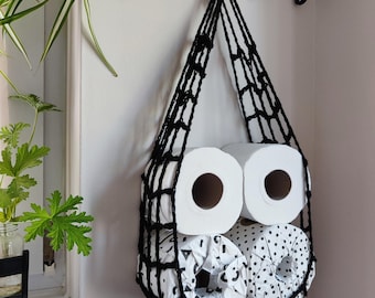 Handmade Black Organic Cotton Toilet Paper Holder, Eco-Friendly