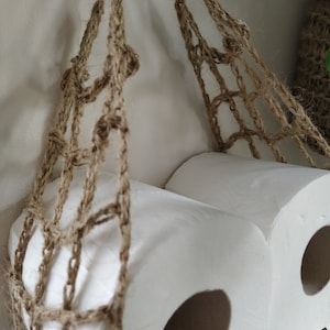 Unique Jute toilet paper holder, natural, eco-friendly, hanging hammock. Great for boat or caravan. image 5