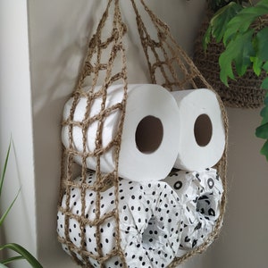 Unique Jute toilet paper holder, natural, eco-friendly, hanging hammock. Great for boat or caravan. image 6