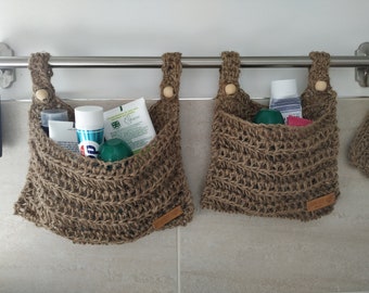 Jute hanging basket, eco-friendly.  Hanging storage basket. Great for boat or caravan.