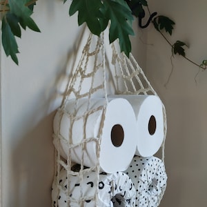 Handmade Recycled Off-White Cotton Toilet Paper Holder, Eco-Friendly Bathroom Storage