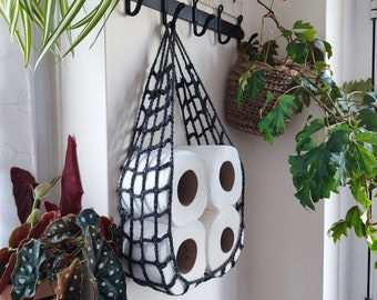 Grey, Unique toilet paper holder, hanging hammock. Great for boat or caravan and small bathroom.