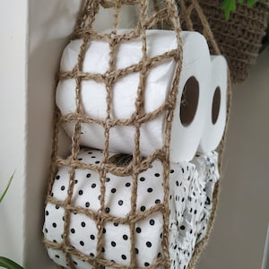 Unique Jute toilet paper holder, natural, eco-friendly, hanging hammock. Great for boat or caravan. image 3