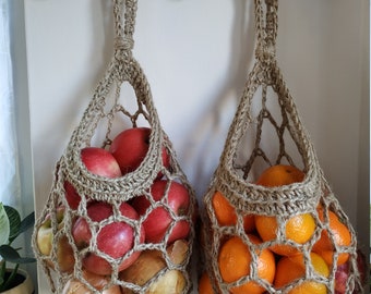 Jute fruit basket, eco-friendly, fruit/vegetable hanging basket. Great for boat or caravan.