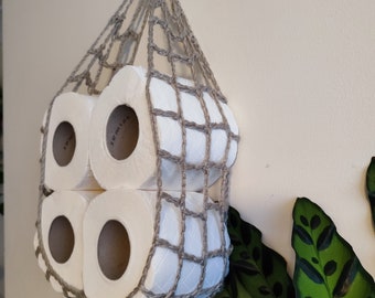 Unique toilet paper holder, eco-friendly, "mushroom" colour, hanging hammock. Great for boat or caravan and small bathrooms.