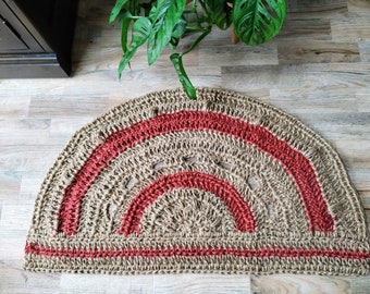 Washable Half circle 100% eco-friendly and durable jute rug. 33 x 19 inches (84 x 48 cm).