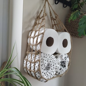 Unique Jute toilet paper holder, natural, eco-friendly, hanging hammock. Great for boat or caravan. image 1