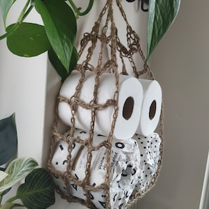 Unique Jute toilet paper holder, eco-friendly,  hanging hammock. Great for boat or caravan.