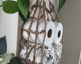 Unique Jute toilet paper holder, eco-friendly,  hanging hammock. Great for boat or caravan.