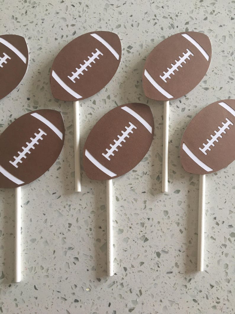 Football Sunday Set Of 12 Football Cupcake Toppers Football Birthday Football Party Decor Football Toppers Super Bowl Cupcake Toppers