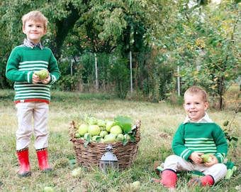 SALE Hand Knitted Unisex Toddler Striped Sweater/Jumper, Long Sleeve, Green and white