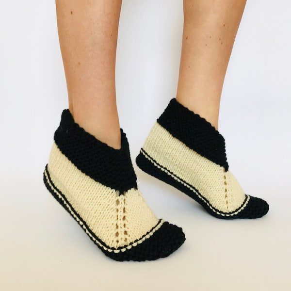 White woolen knitted clogs, knitted socks, slipper socks