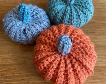Crochet pumpkin trio, Halloween home decoration, autumn table setting