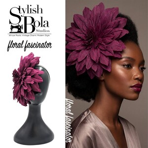 Dramatischer Burgund Dahlia Fascinator - Handgefertigter Papierblumen Haarschmuck - Showstopper