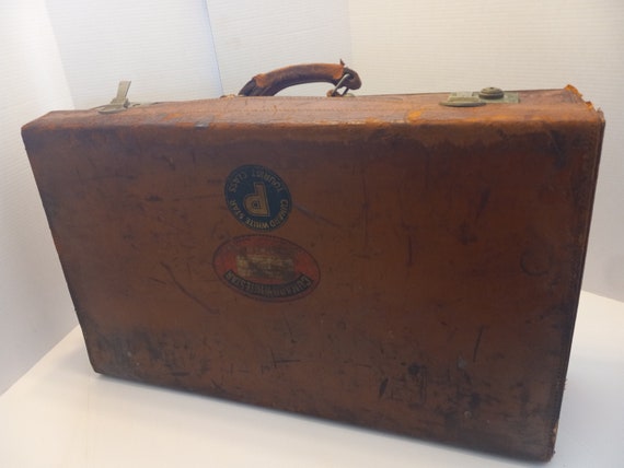 Distressed Vintage Leather Suitcase - image 2