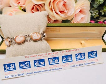 Vintage Italian Cameo Bracelet Seven Days of the Week 800 Silver Bartoli Russo