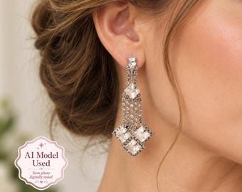 Vintage Rhinestone Chandelier Clip On Earrings Clear Glass Statement 1950s