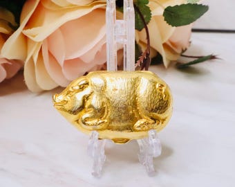 Vintage Pig Snuff Box Figural Gold Tone Hinged Pill Trinket Box