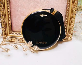 Vintage Lancôme Paris Powder Compact Black Enamel Mirror Tassel Vanity Collectible
