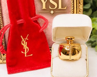 Authentic Vintage Yves Saint Laurent (YSL) Gold Brooch Original Velvet Pouch Designer Pin