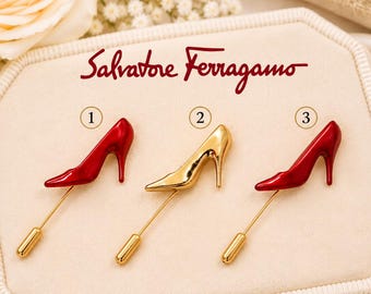 Vintage Salvatore Ferragamo High Heel Stick Pin Red or Gold Designer Jewelry