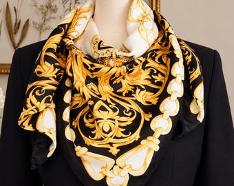 Vintage Albertazzi Silk Scarf Italy Leopard Baroque Chain Print 33” Square