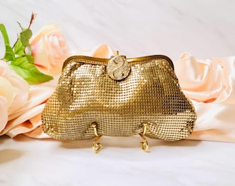 Vintage Whiting & Davis Gold Mesh Evening Clutch with Rhinestone Clasp 1940s–1950s