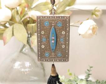Antique 1920s Dance Necessaire Compact Enamel Flapper Wristlet with Lipstick