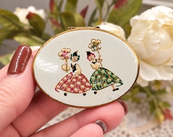 Vintage Dutch Dancers Enamel Powder Compact