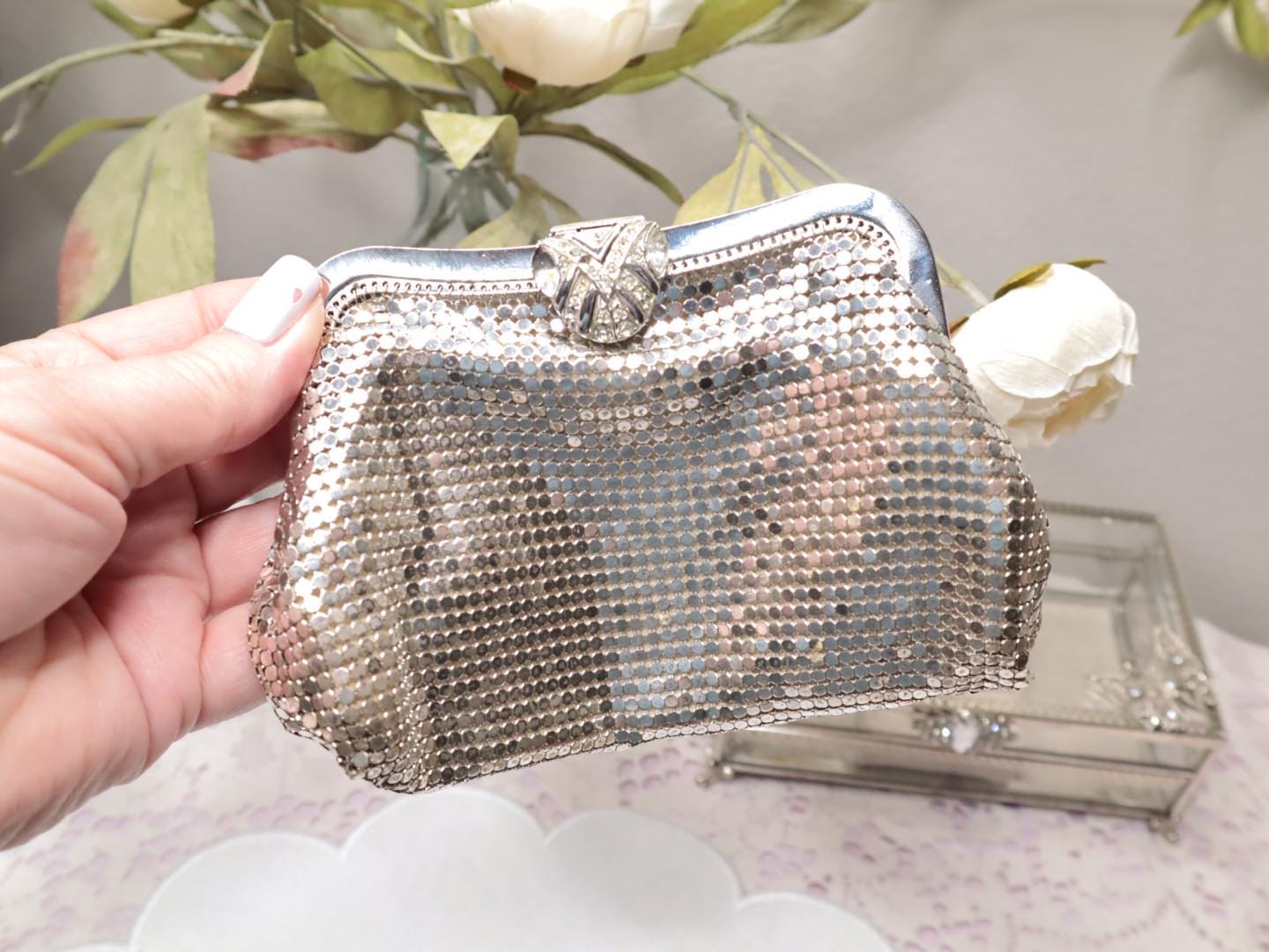 バッグ WHITIN & Davis. Bag Vintage Whiting and Davis Style Purse // Metallic Mesh Black